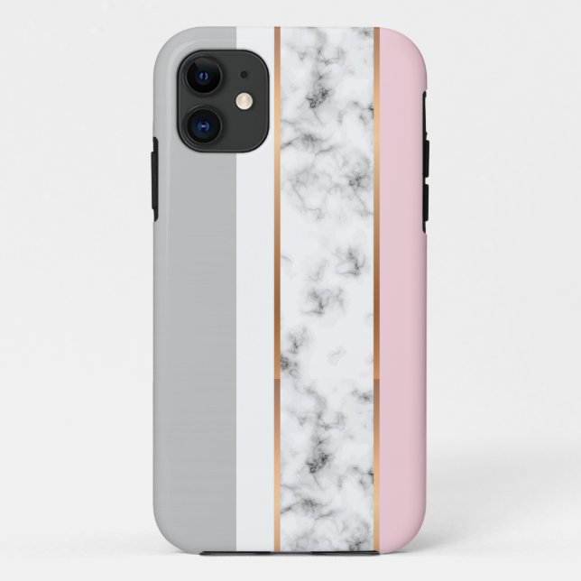 Capa Para iPhone 11 Tiras Douradas da Cinza branca Elegante (Verso)