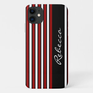 Capa Para iPhone 11 tiras na moda vermelha, brancas e pretas