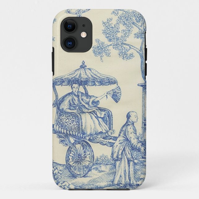 Capa Para iPhone 11 Toile em azul & em branco (Verso)