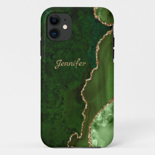 Capa Para iPhone 11 Tons Verdes Modernos Cristal de Ágata Dourada Pers
