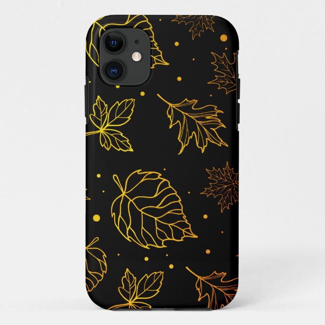 Capa Para iPhone 11 Toque de folhas de cobre de legância em preto (Verso)
