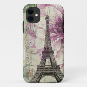 Capa Para iPhone 11 Torre Eiffel floral chique de Paris do vintage de