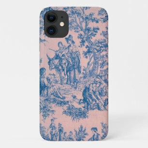 Capa Para iPhone 11 Torre francesa de jouy azul e rosa elegante
