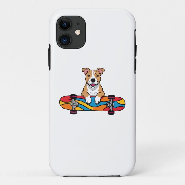Capa Para iPhone 11 Touro Bonito Terrier num skate (Verso)
