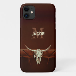 Capa Para iPhone 11 Touro Crânio Monograma Marrom Russo País Ocident