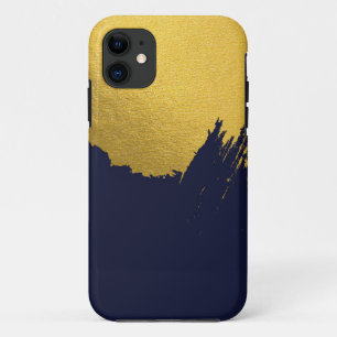 Capa Para iPhone 11 Traços Dourados falsos com fundo azul Marinho