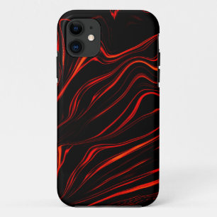 Capa Para iPhone 11 Traços longos vermelhos ondulados sobre fundo pret