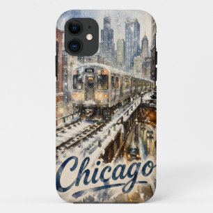 Capa Para iPhone 11 Trem El de Chicago na Neve de Inverno