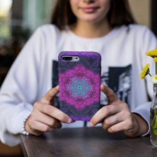 Capa Para iPhone 11 Tremor de mandala rosa púrpura e azul