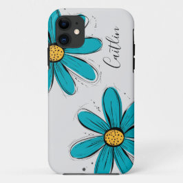 Capa Para iPhone 11 Trending Daisy Teal Inky Art