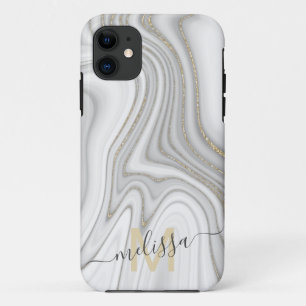 Capa Para iPhone 11 Trendy gold glitter sparkle marble name monograma