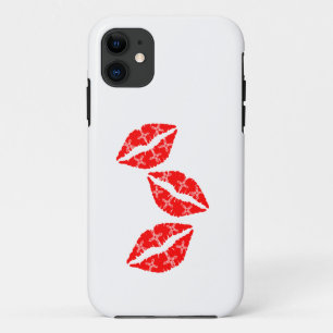 Capa Para iPhone 11 Três Beijos de Batom Vermelho com Presente de Padr