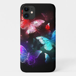 Capa Para iPhone 11 Três Borboletas brilhantes sobre o fundo noturno