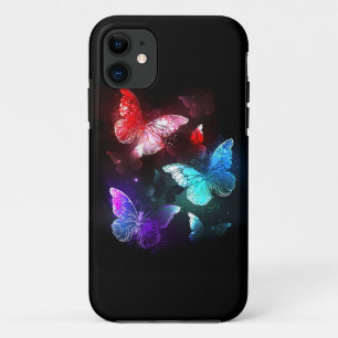 Capa Para iPhone 11 Três Borboletas brilhantes sobre o fundo noturno