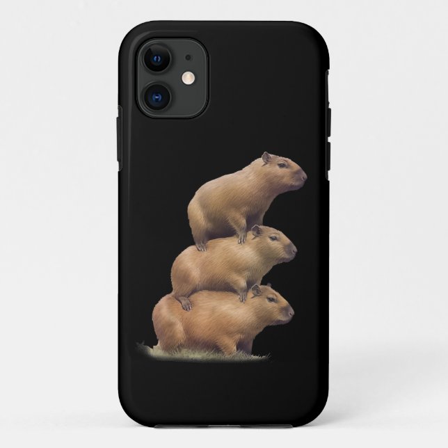 Capa Para iPhone 11 Três Capybaras Funny Capybara Humor Stack Animal (Verso)