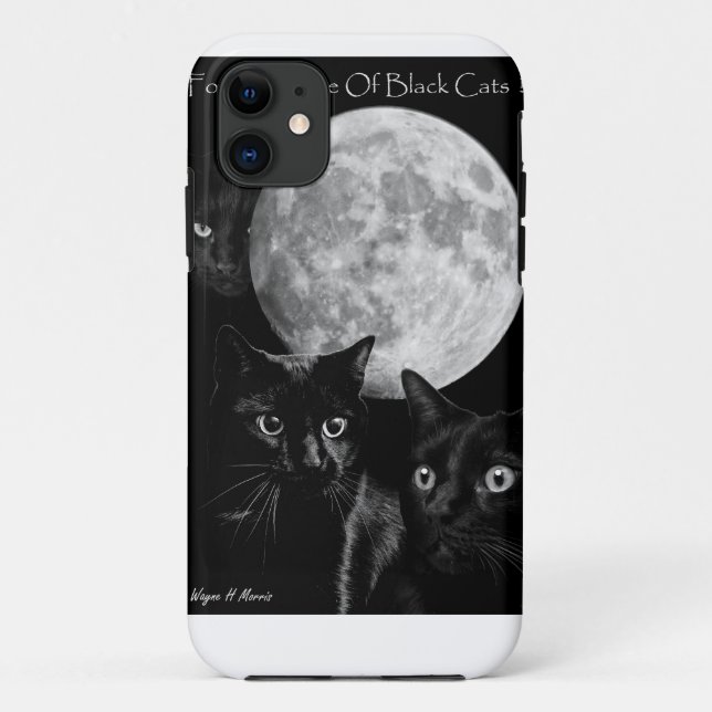Capa Para iPhone 11 Três gatos pretos e a lua (Verso)