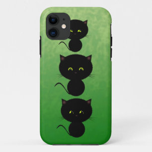 Capa Para iPhone 11 Três Gatos Pretos em Verde