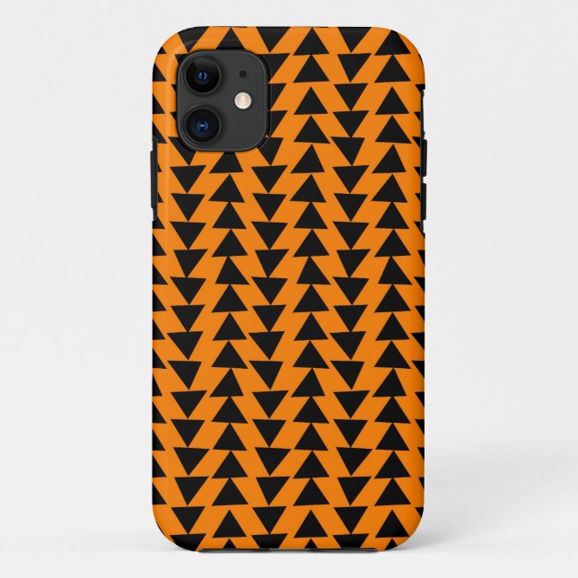 Capa Para iPhone 11 Triângulos Irregulares - Preto em Laranja (Verso)
