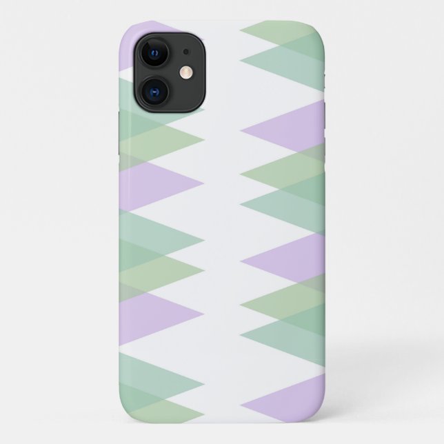 Capa Para iPhone 11 Triângulos verdes e lilás (Verso)