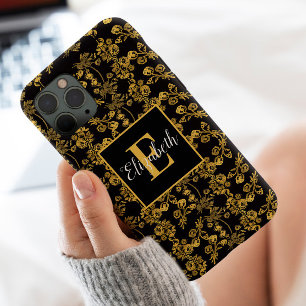 Capa Para iPhone 11 Trilha floral Dourada, bifurcação, monograma inici