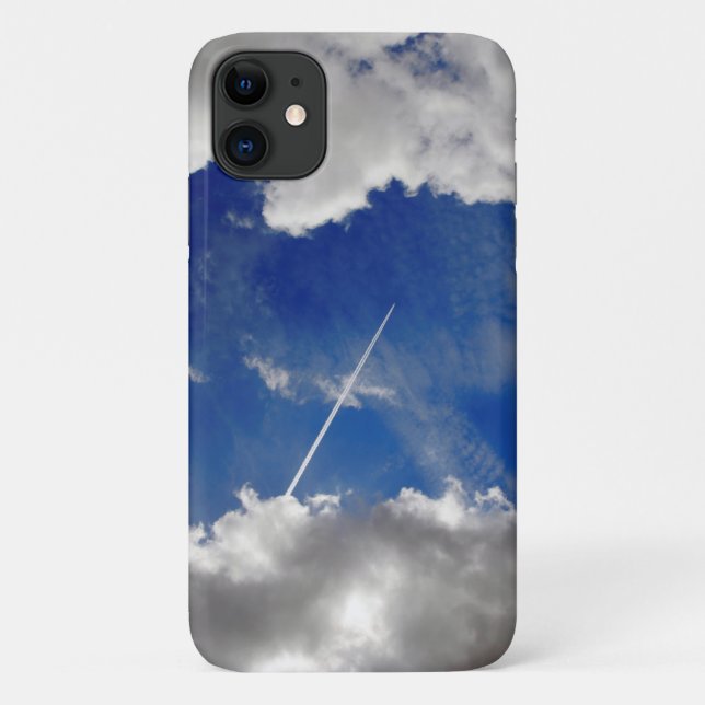 Capa Para iPhone 11 Trilhos de avião de jato entre nuvens (Verso)
