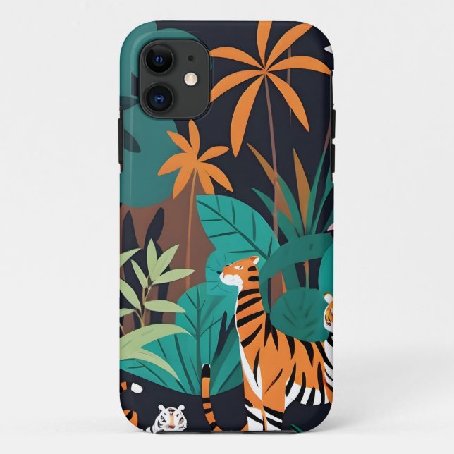 Capa Para iPhone 11 Trio de Tigre Tropical (Verso)