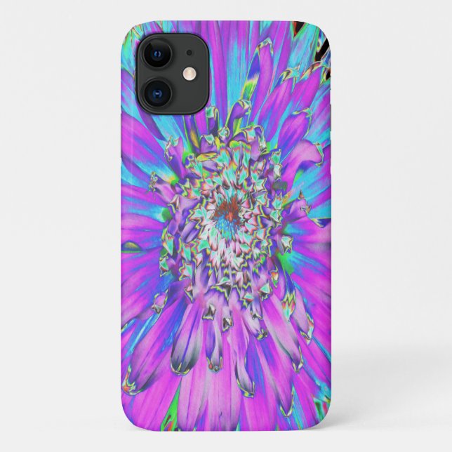 Capa Para iPhone 11 Trippy Abstrato Aqua, Verde limão e Dahlia Roxo (Verso)