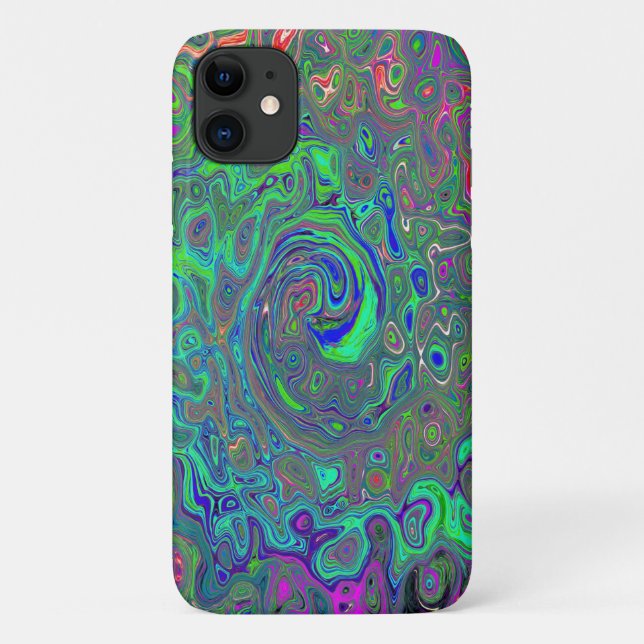 Capa Para iPhone 11 Trippy Chartreuse e Blue Retro Liquid Swirl (Verso)