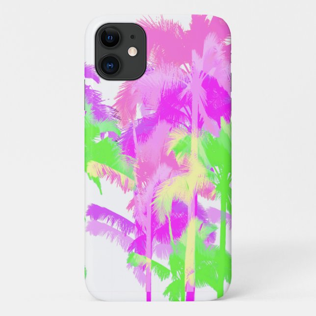 Capa Para iPhone 11 Tropical de Onda de Calor Neon Hawaiian Palm Trees (Verso)