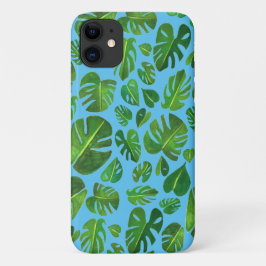 Capa Para iPhone 11 Tropical Monstera Watercolor Painting Verde Rosa
