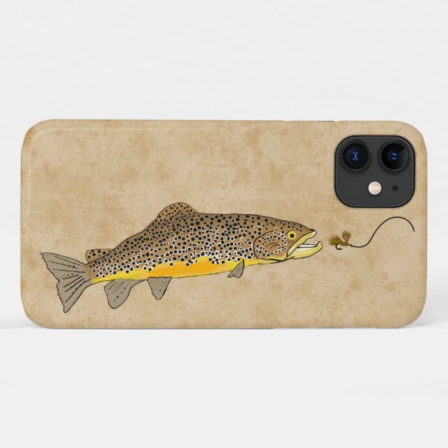 Capa Para iPhone 11 Truta marrom de pesca com mosca (Verso (horizontal))