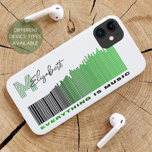 Capa Para iPhone 11 Tudo é música Green Barcode Monograma