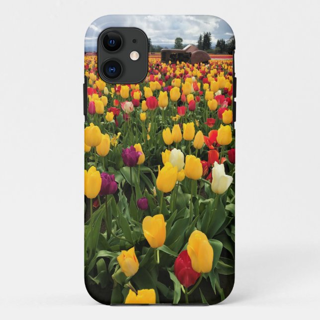 Capa Para iPhone 11 Tulip Field com Old Trator, Oregon (Verso)