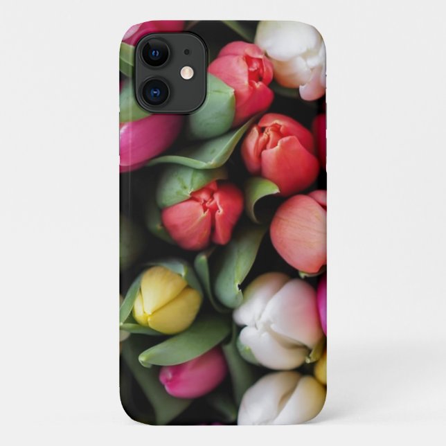 Capa Para iPhone 11 Tulipas Flores Coloridas Páscoa (Verso)