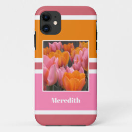 Capa Para iPhone 11 Tulipas Laranja Cor-de-Rosa Negrito Personalizadas