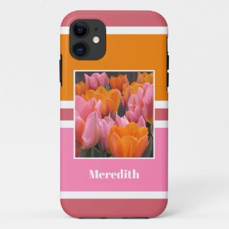 Capa Para iPhone 11 Tulipas Laranja Cor-de-Rosa Negrito Personalizadas