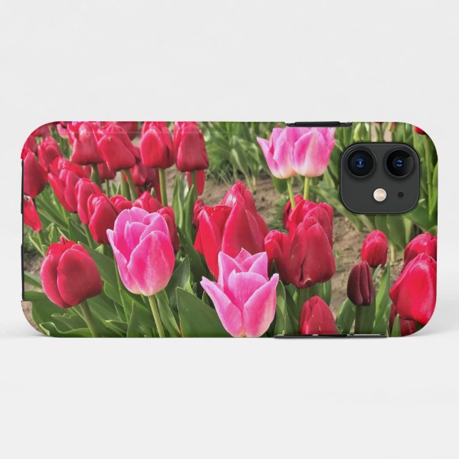Capa Para iPhone 11 Tulipas Rosa e Vermelhas (Verso (horizontal))