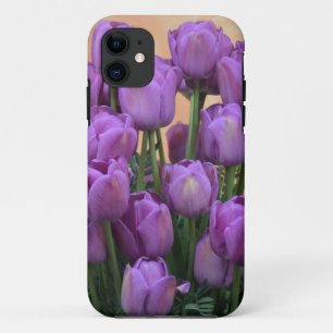 Capa Para iPhone 11 Tulipas roxas bonitas do primavera