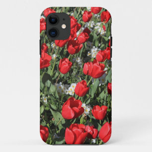 Capa Para iPhone 11 Tulipas vermelhas e prímulas brancas