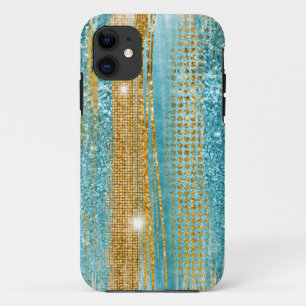 Capa Para iPhone 11 Turquesa Dourada Glitter Elegante Chic Girly