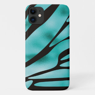 Capa Para iPhone 11 Turquesa e Black Zebra Animal Stripes