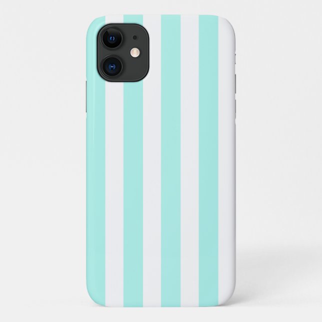 Capa Para iPhone 11 Turquesa e listras doces brancas (Verso)