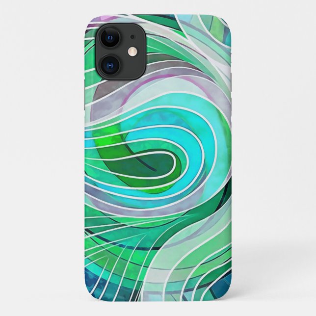 Capa Para iPhone 11 Turquesa Pálido e Doodle Aquamarino Com Linhas Bra (Verso)