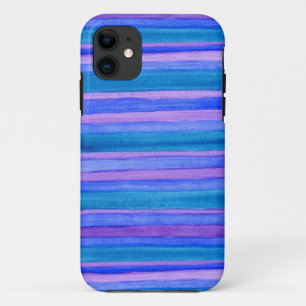 Capa Para iPhone 11 Turquesa resistente, tiras pintadas azuis, violeta