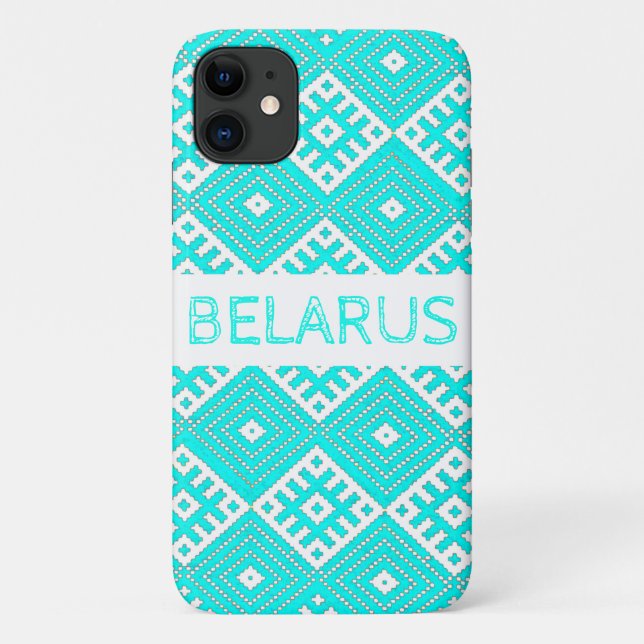 Capa Para iPhone 11 Turquoise White Folk Impressão Belarus iPhone 11 C (Verso)