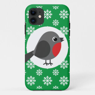 Capa Para iPhone 11 Um belo desenho animado Robin com flocos de neve