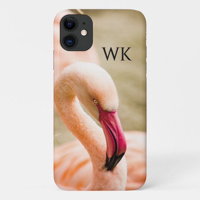 Capa Para iPhone 11 Um Belo Monograma Flamingo Rosa (Verso)