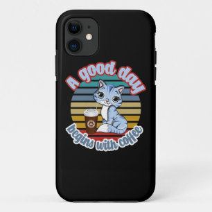 Capa Para iPhone 11 Um Bom Dia Começa Com Café Café Cat ama