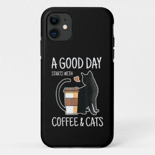 Capa Para iPhone 11 Um Bom Dia Começa Com Café E Gatos Divertido Fofo