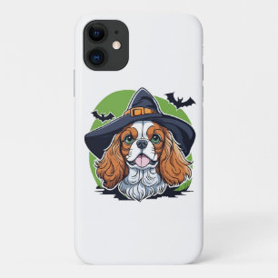 Capa Para iPhone 11 Um cachorro usando um chapéu de bruxa com morcegos